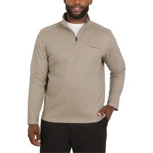 DKNY Men's L Beige Quarter-Zip Pullover Long Sleeve Herringbone Sweatshirt h1930